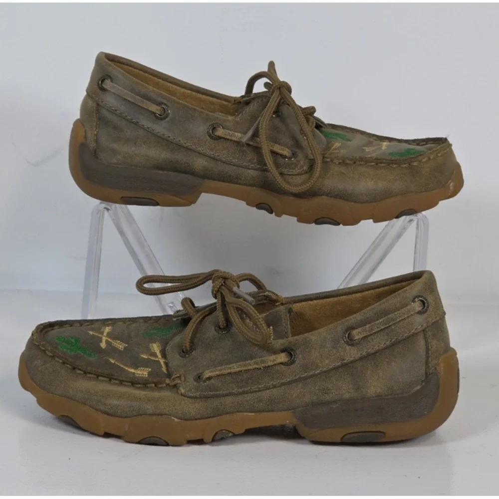 Twisted X Kids Size 2 Painted Cactus Arrow Leather Deck Shoes Moc Loafers Chill